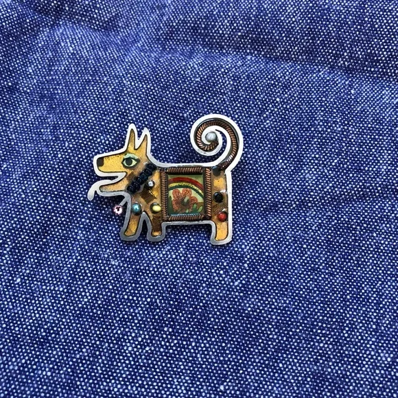 Seeka Dog Pin Art Deco Beaded Jewels Brooch Style Puppy Flowers Yellow Tone - Picture 10 of 12